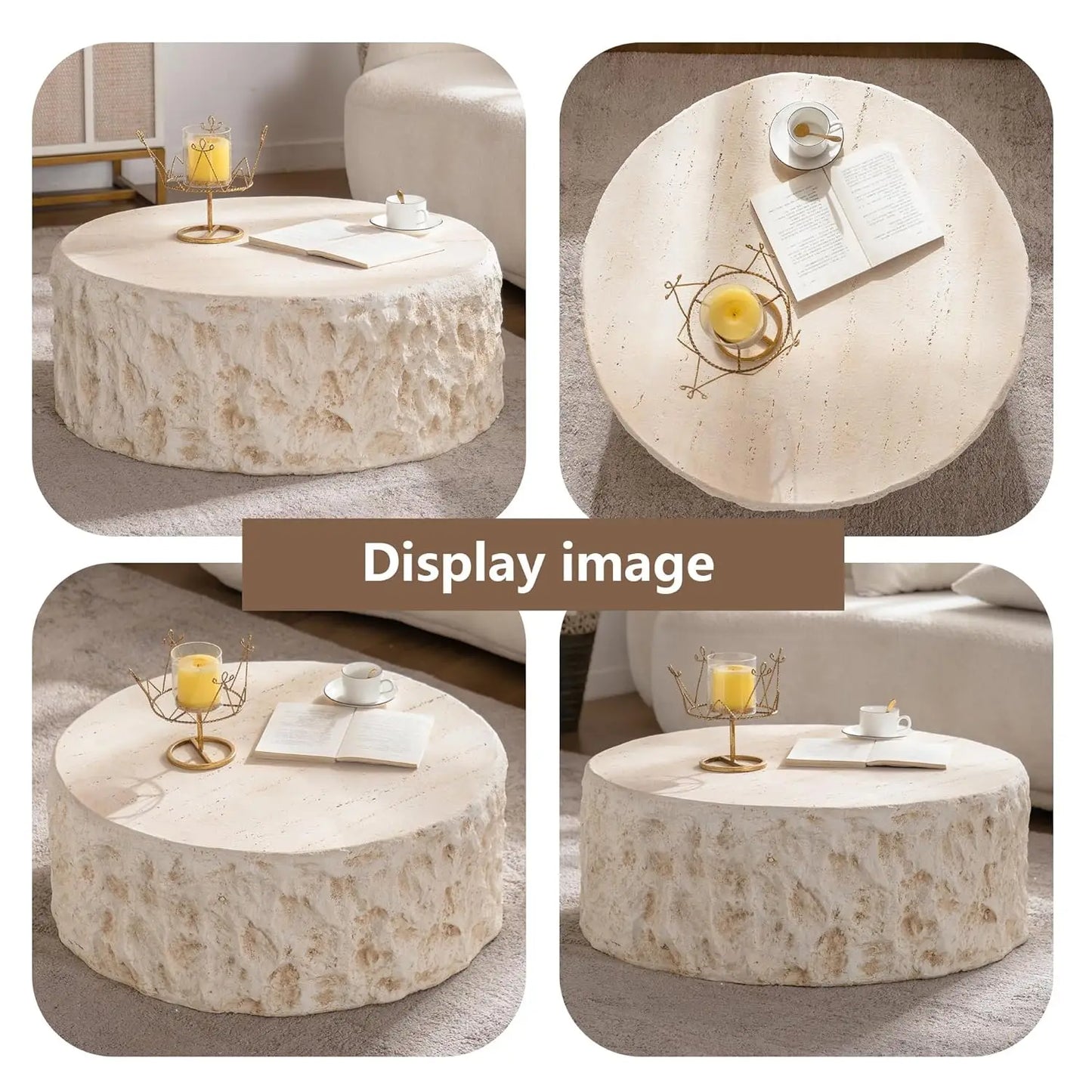 Mid Century Round Coffee Table With Faux Stone Design