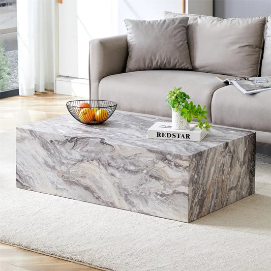 Modern Faux Marble Coffee Table With Wooden Accents