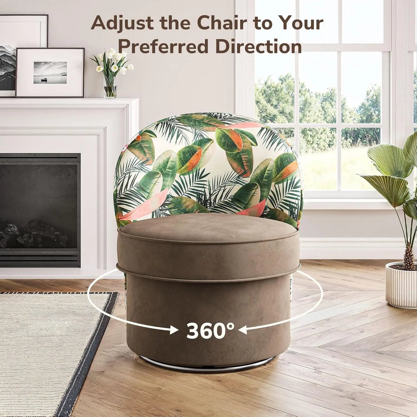 Floral Upholstered 360 Degree Swivel Barrel Chair Living Room