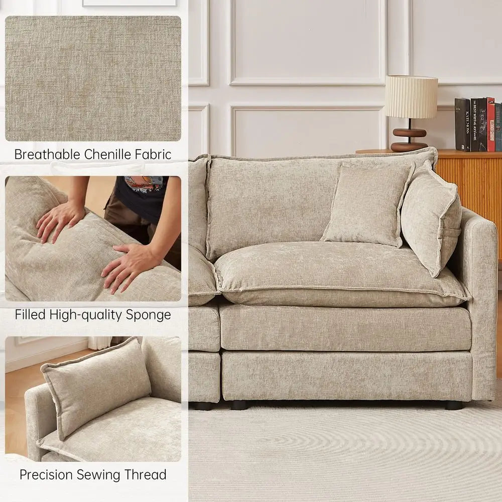 Sectional Sofa With Movable Ottoman For Living Room