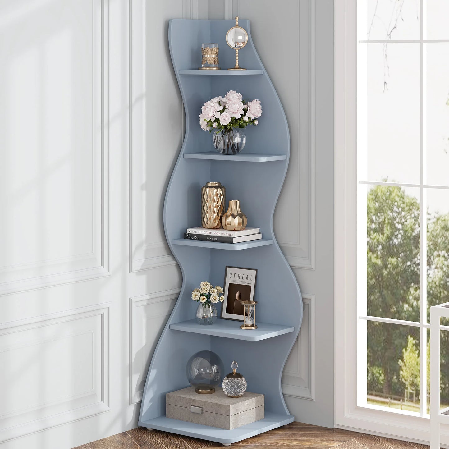 Tribesigns Corner Shelf Five Tier Wall Bookshelf Wood