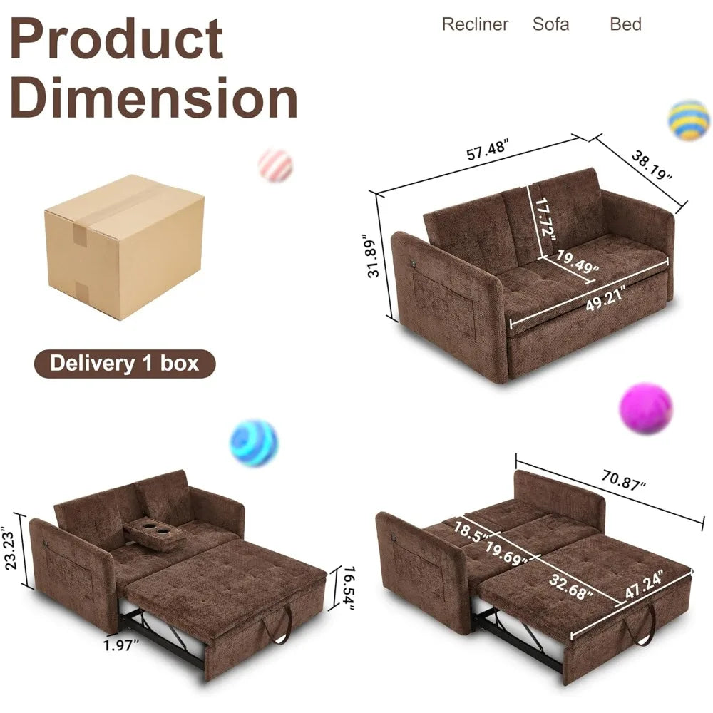 DAFIFY Convertible Sofa Bed With USB Ports And Cup Holders