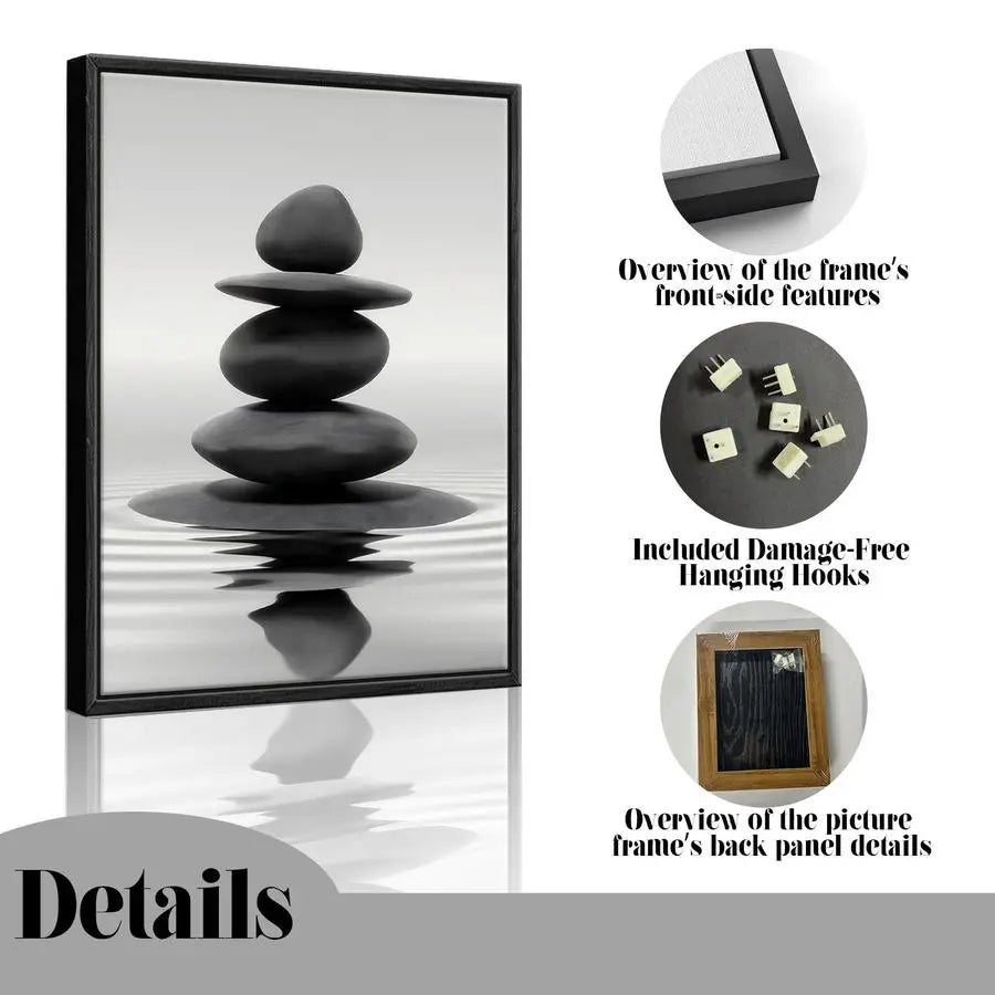 Zen Stones Framed Bathroom Wall Art For Spa Serenity
