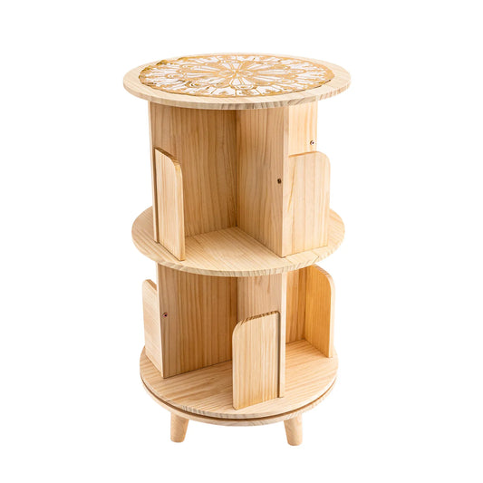 Rotating Bookshelf Pine Wood 2 Tier Display Shelf And Decor
