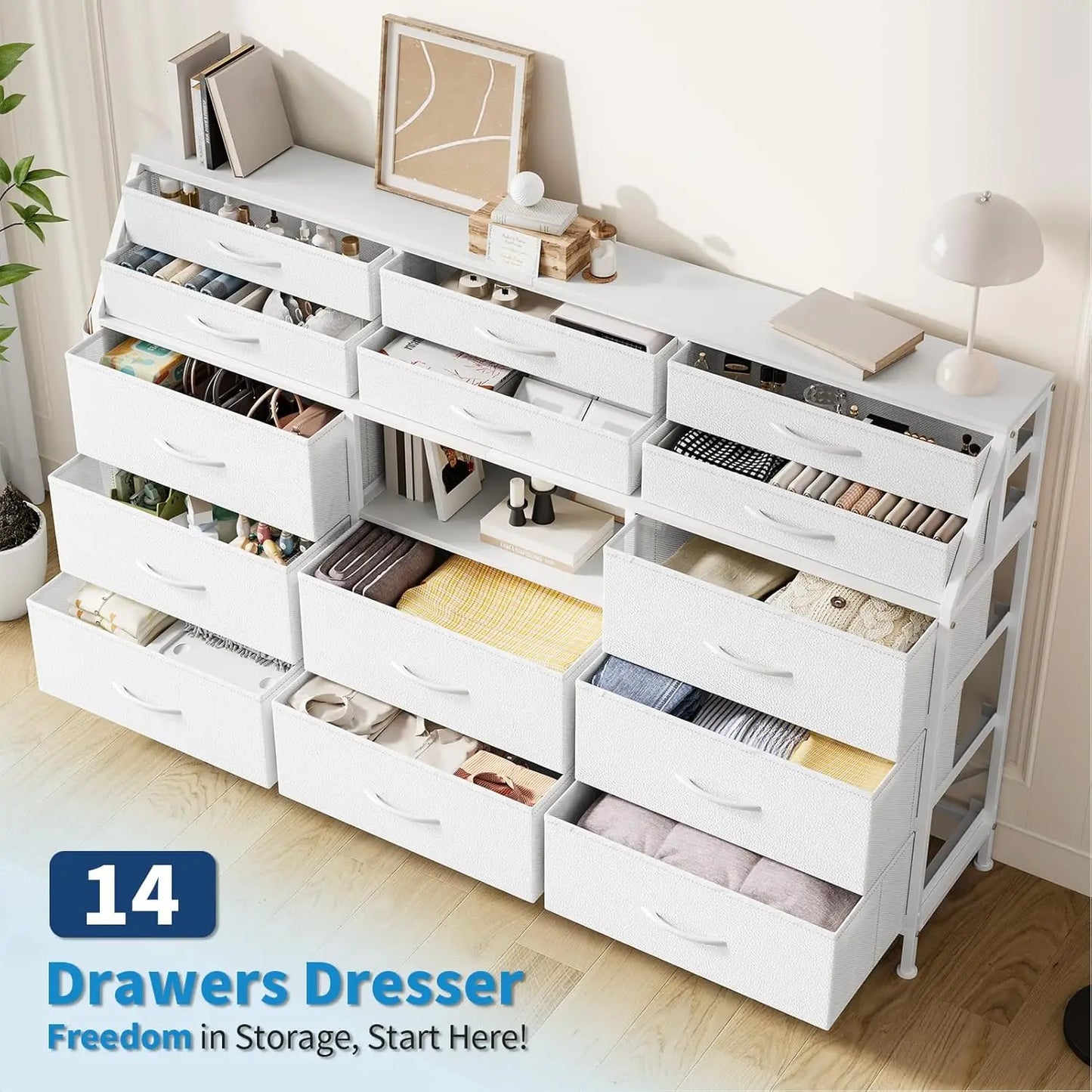 14 Drawer Dresser With Wooden Top Frame Television Stand