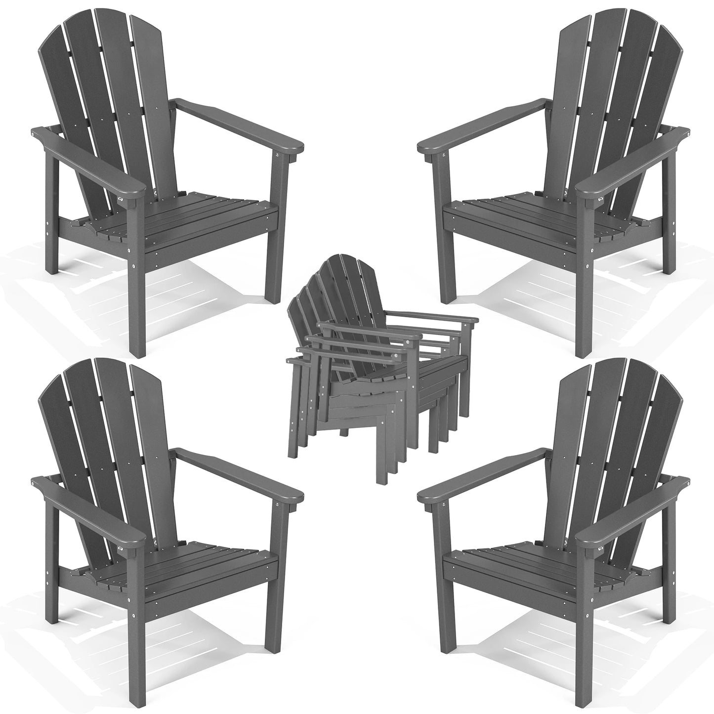 Stackable Adirondack Chairs Outdoor HDPE Plastic 4pcs