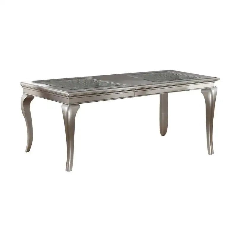Rectangular Glass Dining Table Set With Six Tufted Chairs
