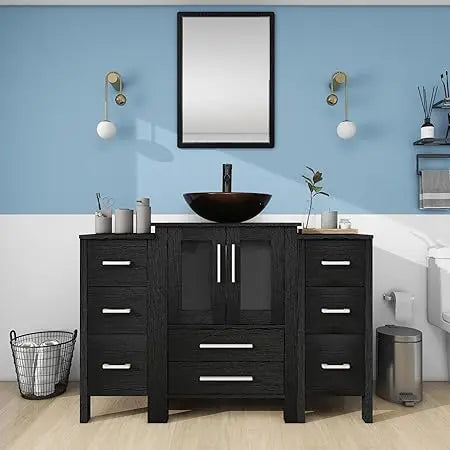 48 Inch Black Bathroom Vanity with Sink Combo and Storage Cabinets