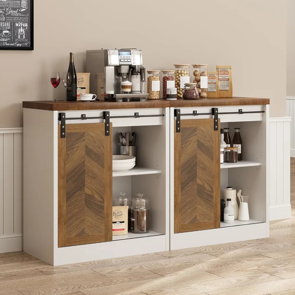 LuxeMerge Catrimown Farmhouse Coffee Bar Cabinet With Storage
