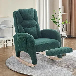 MKDK Teddy Fabric Nursery Glider Rocking Chair Footrest