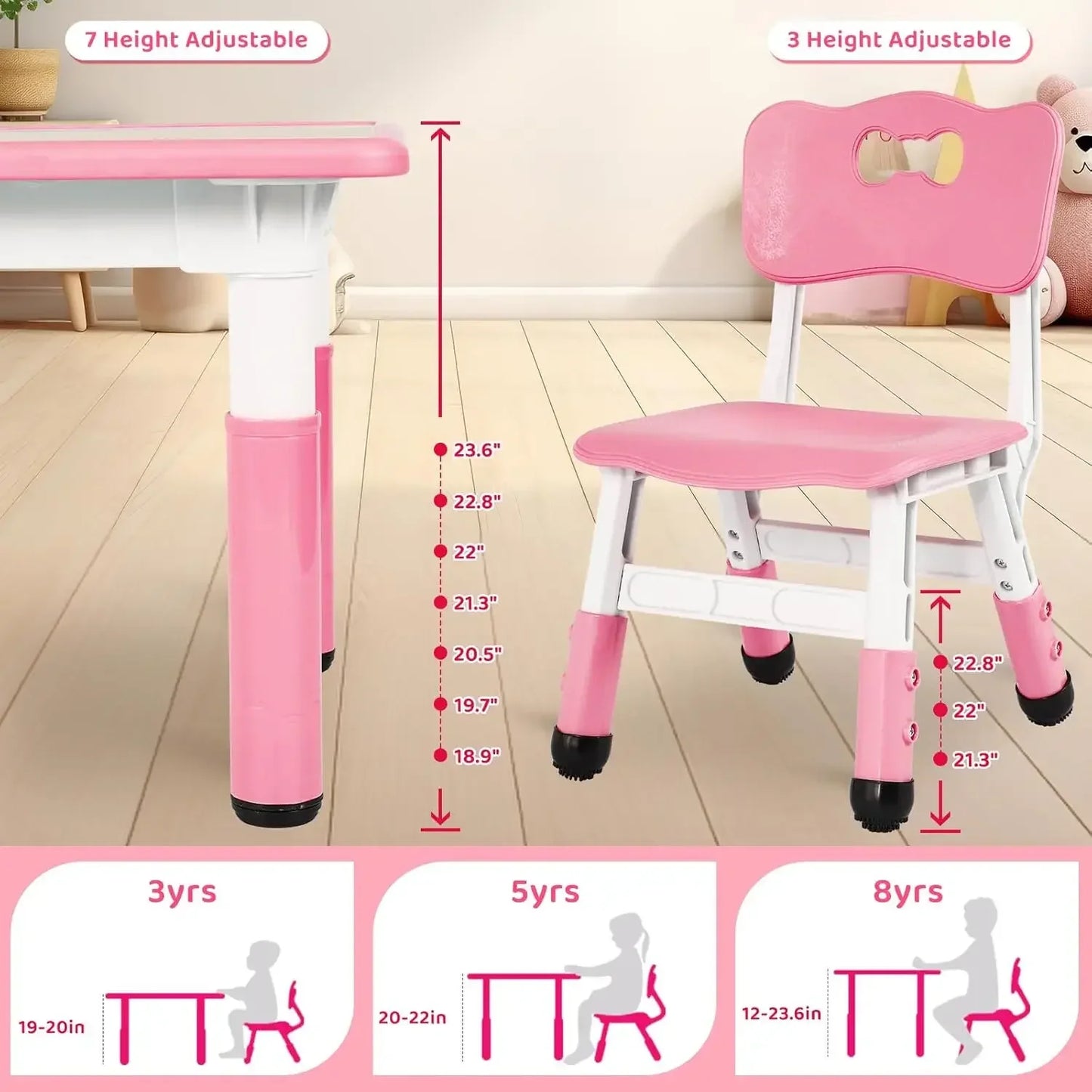 Height Adjustable Kids Table 4 Chairs Set Graffiti Desktop