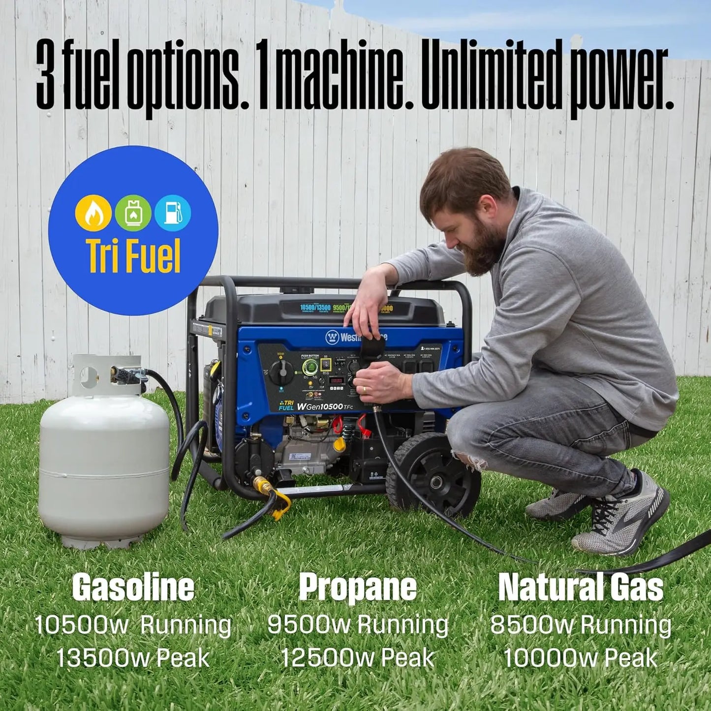 Tri Fuel 13500 Wattage Ultra Durable PortableSystem Generator RemoteStartConfiguration