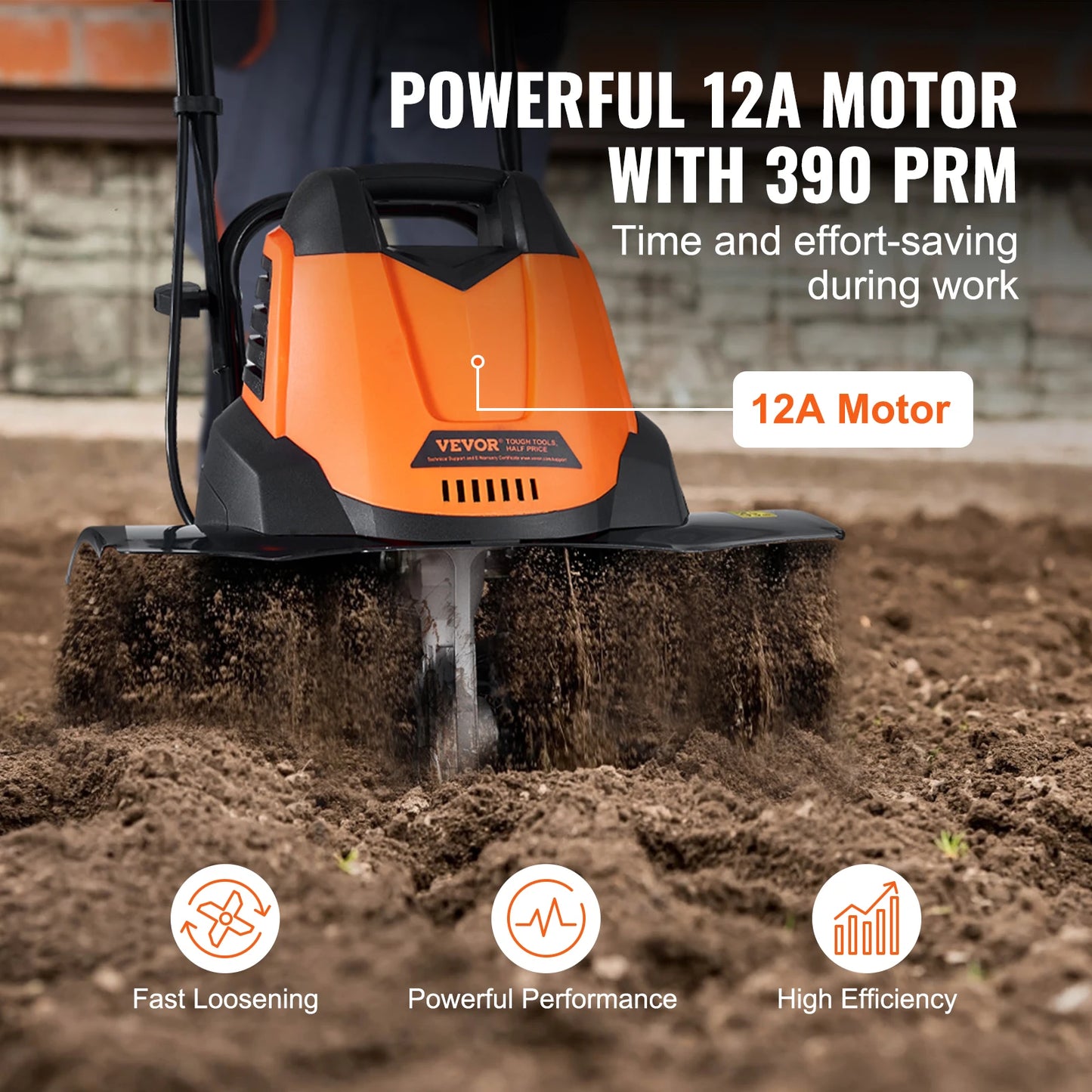 VEVOR 12 Amp Electric Tiller 18 Inch Tilling Width Corded Cultivator Machine