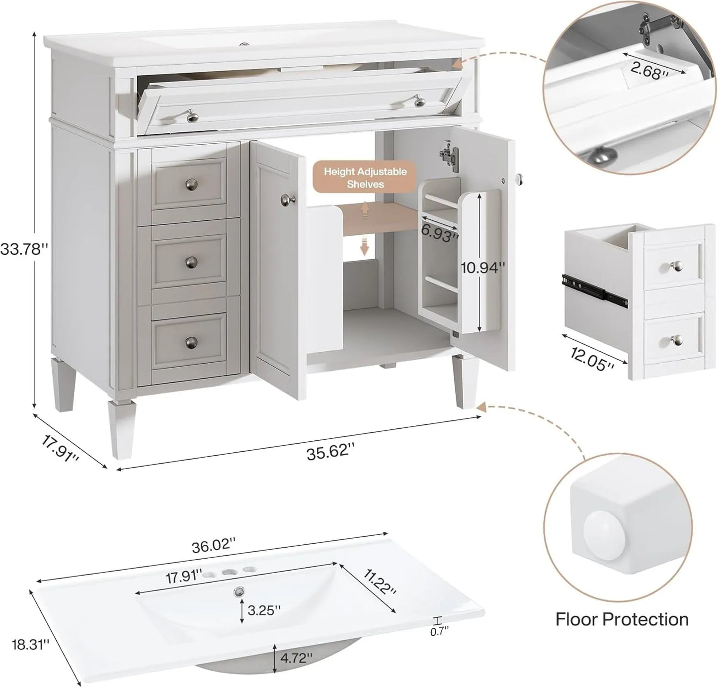 Bathroom Vanity With Sink Four Drawers And Cabinet