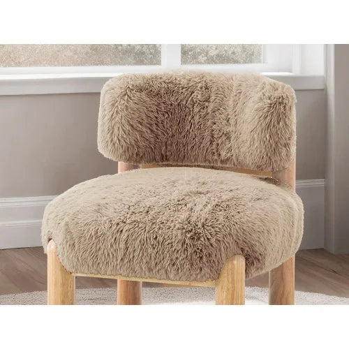 Mushroom Face Fur Fabric Accent Chair With Wooden Legs