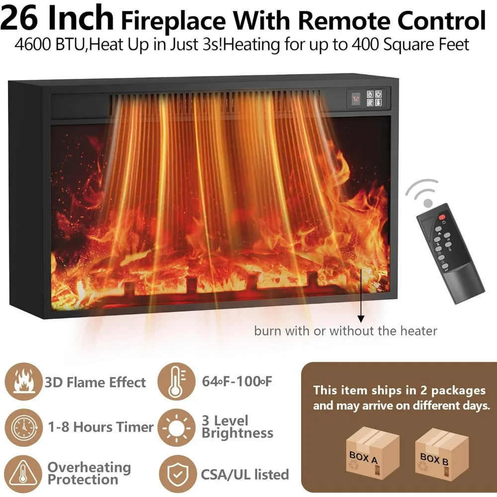 JUMMICO Fireplace TV Stand Entertainment Center with Storage Shelves