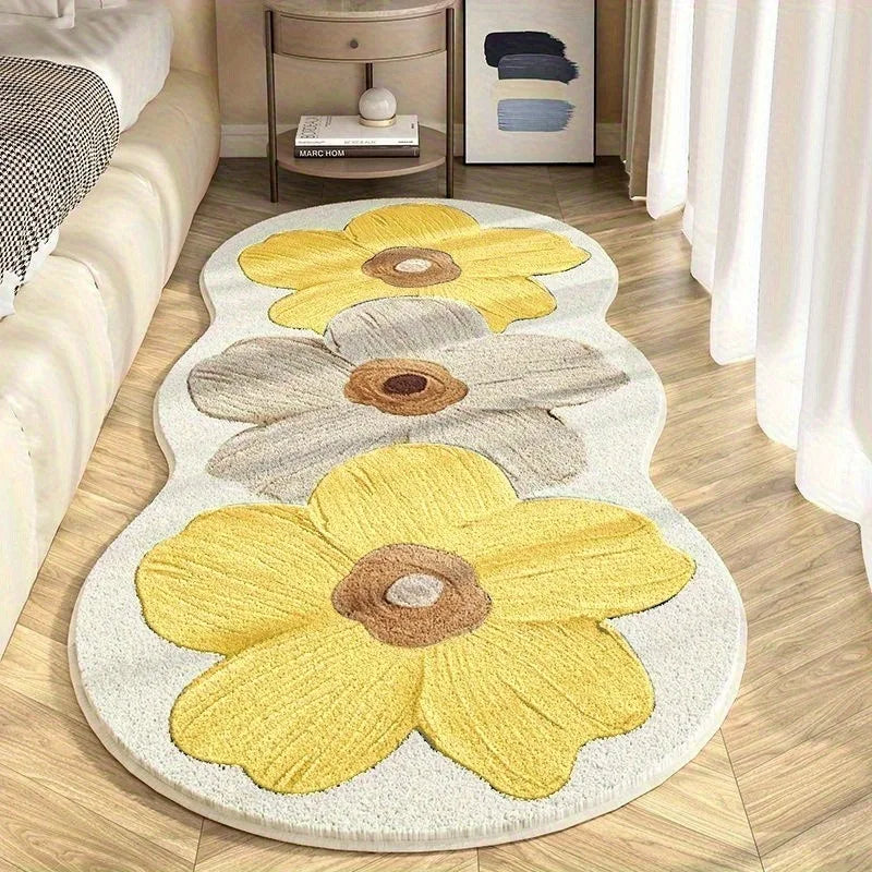 Facaishu Soft Fluffy Bedroom Floor Mat Flower Design Rug