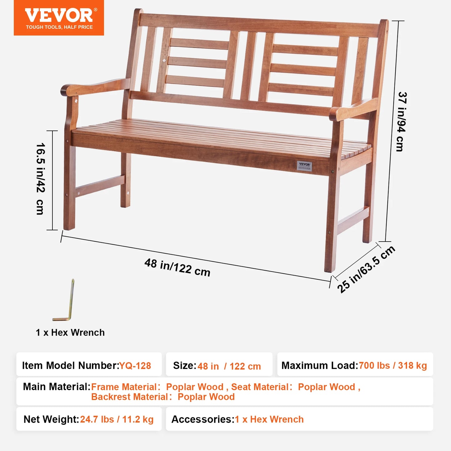 SucceBuy Outdoor Wooden Metal Garden Bench 480 Lb Capacity