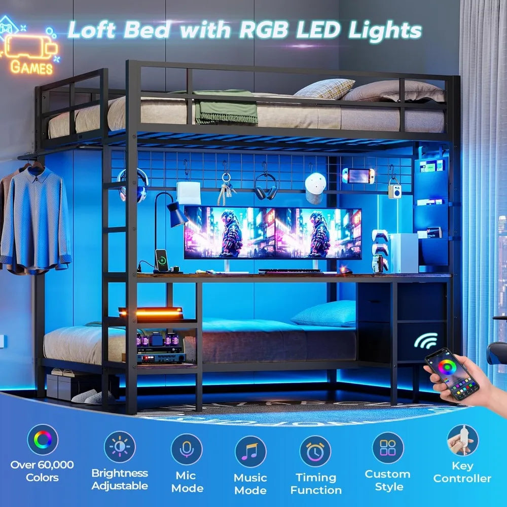 XIAOLANG Metal Bunk Bed With Desk And Charging Station