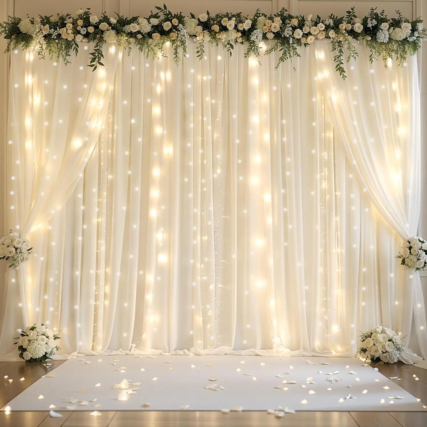 10 Panels Chiffon Backdrop Curtain With Lights For Weddings