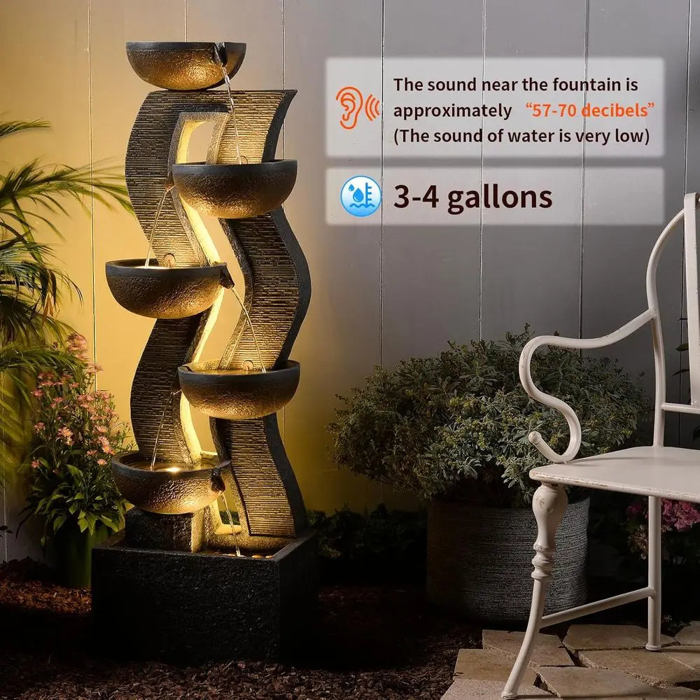 Outdoor Water Fountain With Lights Six-Tier Cascading Feature