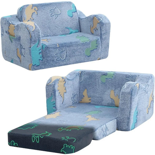 LISM Glowing Dinosaur Flip Out Sofa For Toddlers Convertible Floor Bed And Recliner