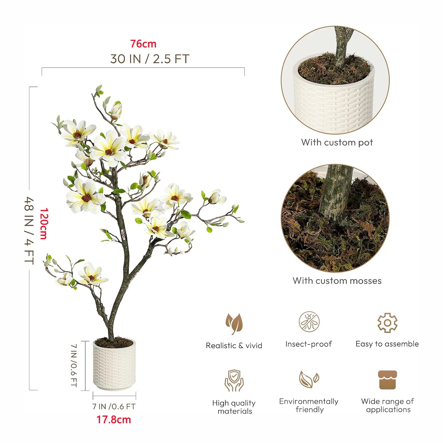 Guangdong Premium Ultrarealistic Artificial Magnolia Plant With LED IlluminationEffect