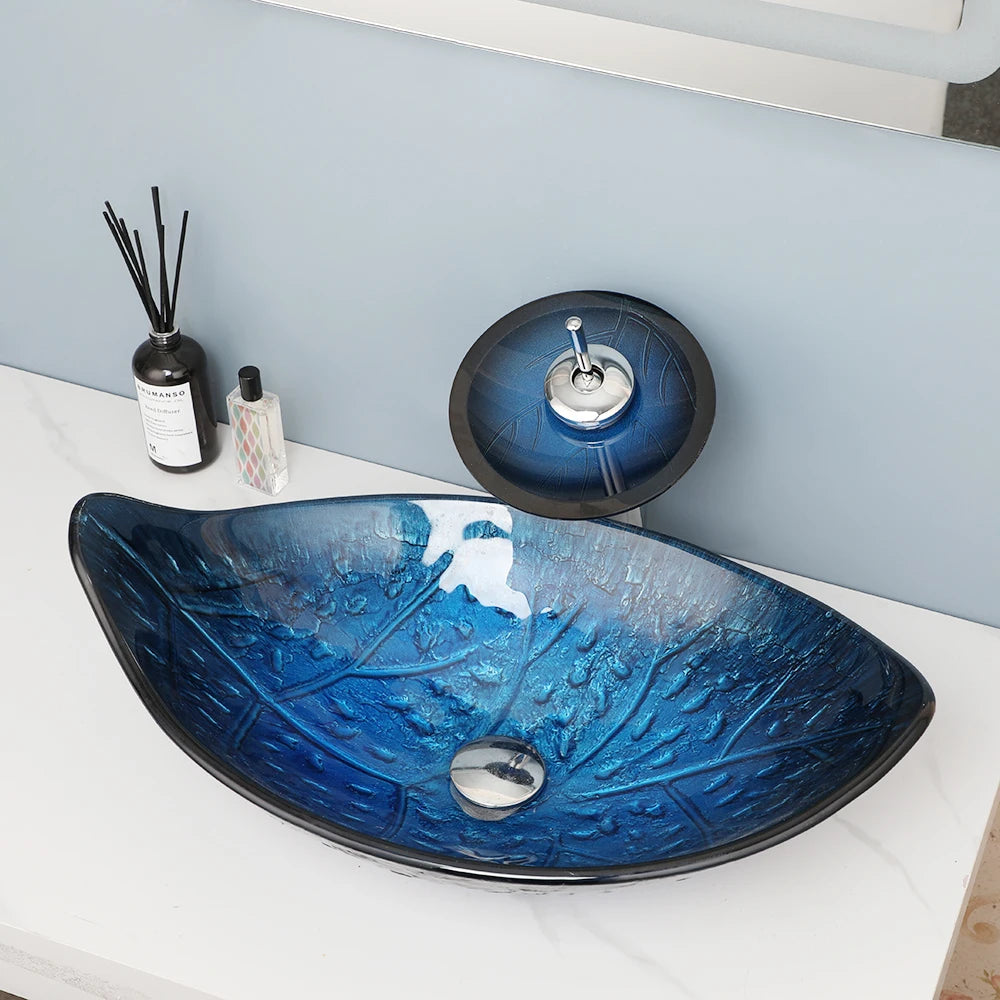 Yanksmart Leaf Style Basin Faucet Set With Tempered Glass