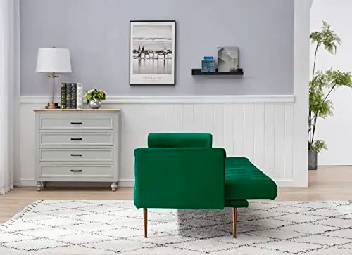 CN Velvet Tufted Convertible Sofa Bed With Metal Legs