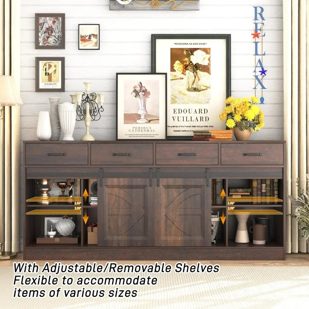 70 Inch Large Farmhouse Sideboard Buffet Cabinet with 4 Storage Drawers