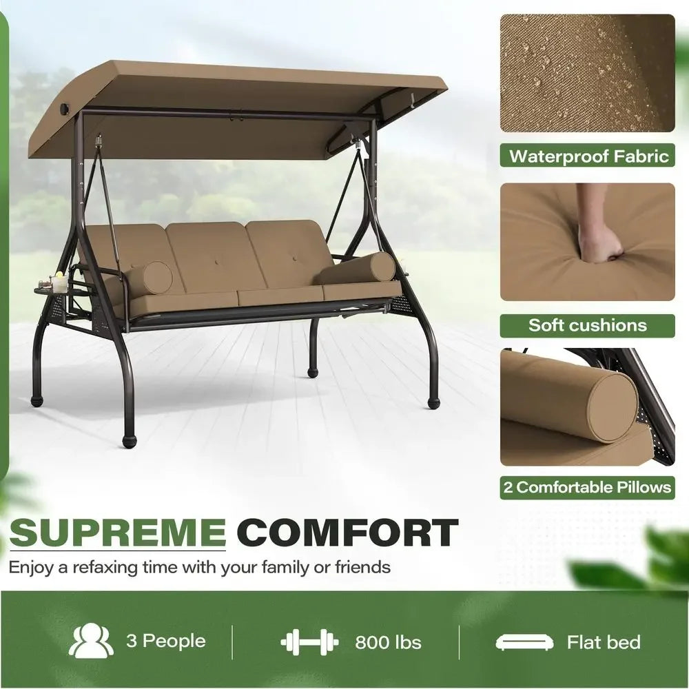 XMSJ Outdoor Porch Swing With Adjustable Canopy Cup Holder