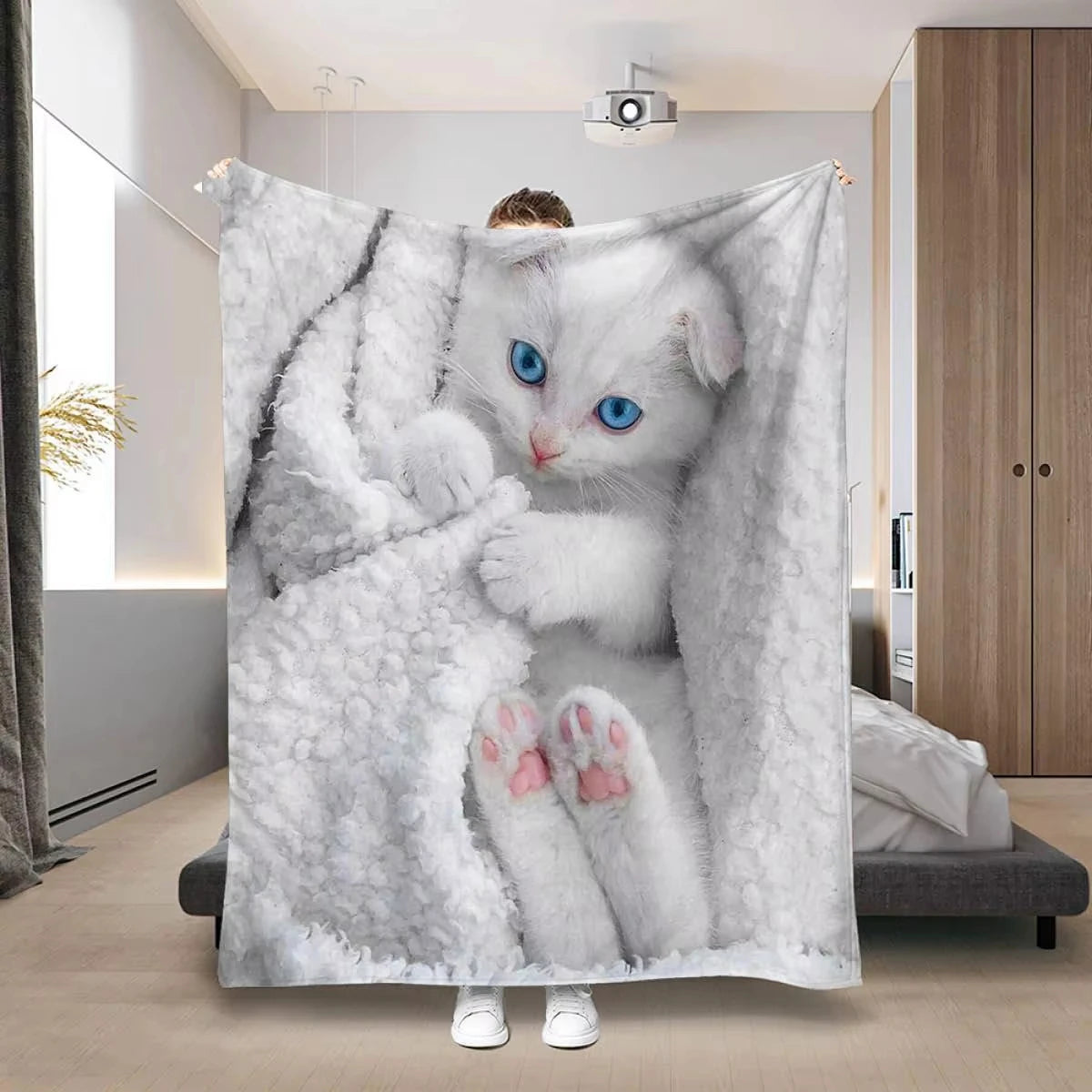 Luxurious Cozy Cat Print Flannel Blanket For Home Sofa