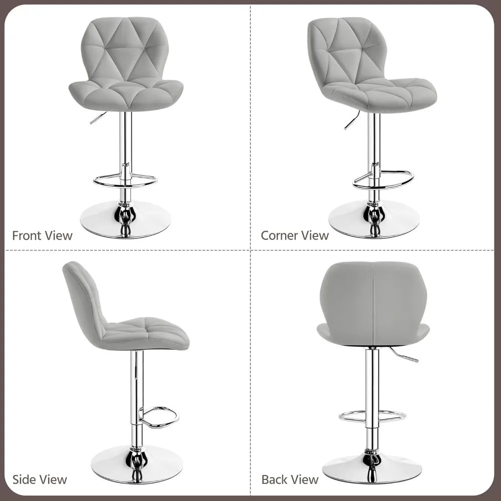Bar Stools Set 2 Modern Adjustable PU Leather Swivel
