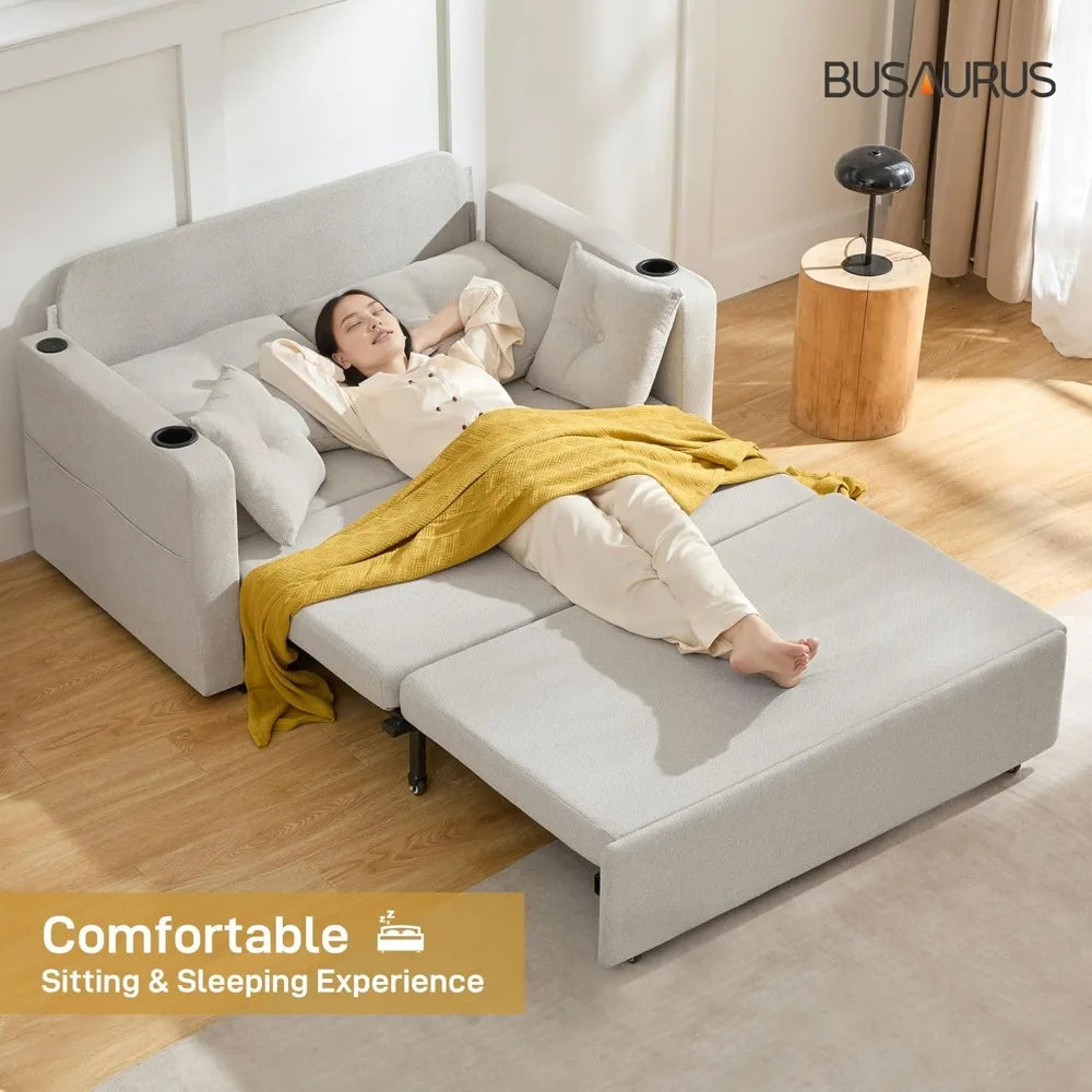 3 in 1 Convertible Sofa Bed with Storage Pocket and USB Comfy Loveseat