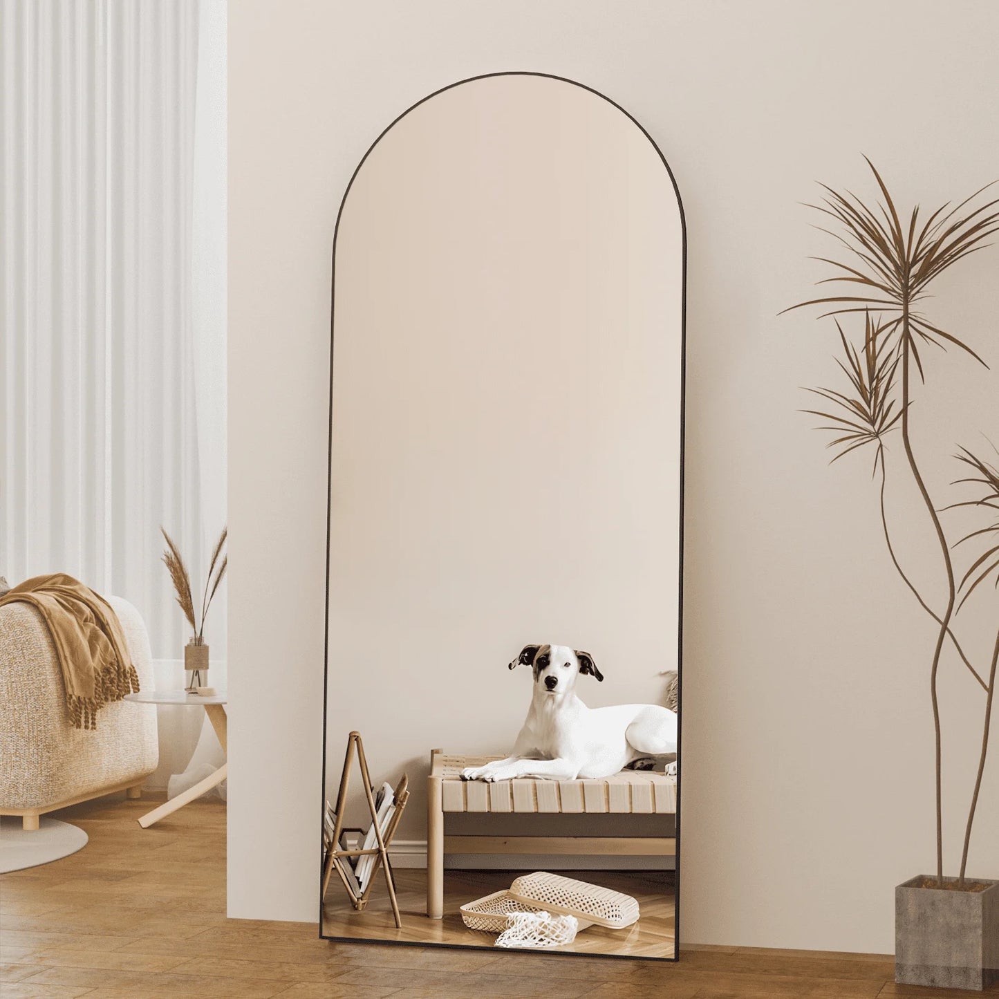 Arched Full Length Black Floor Mirror 65x24 Inch Stylish Body Mirror