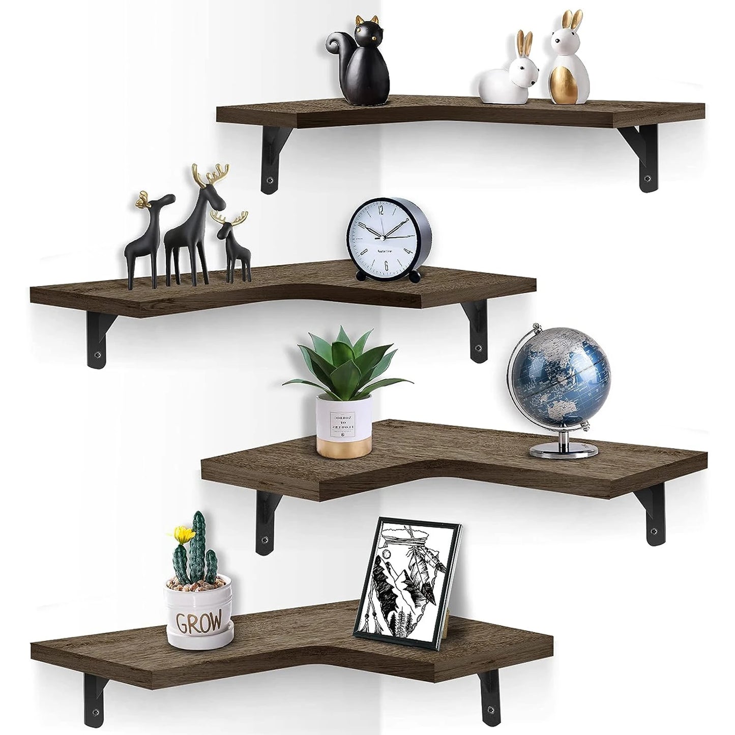 Corner Floating Shelves Wall Mounted Rustic Wood Storage