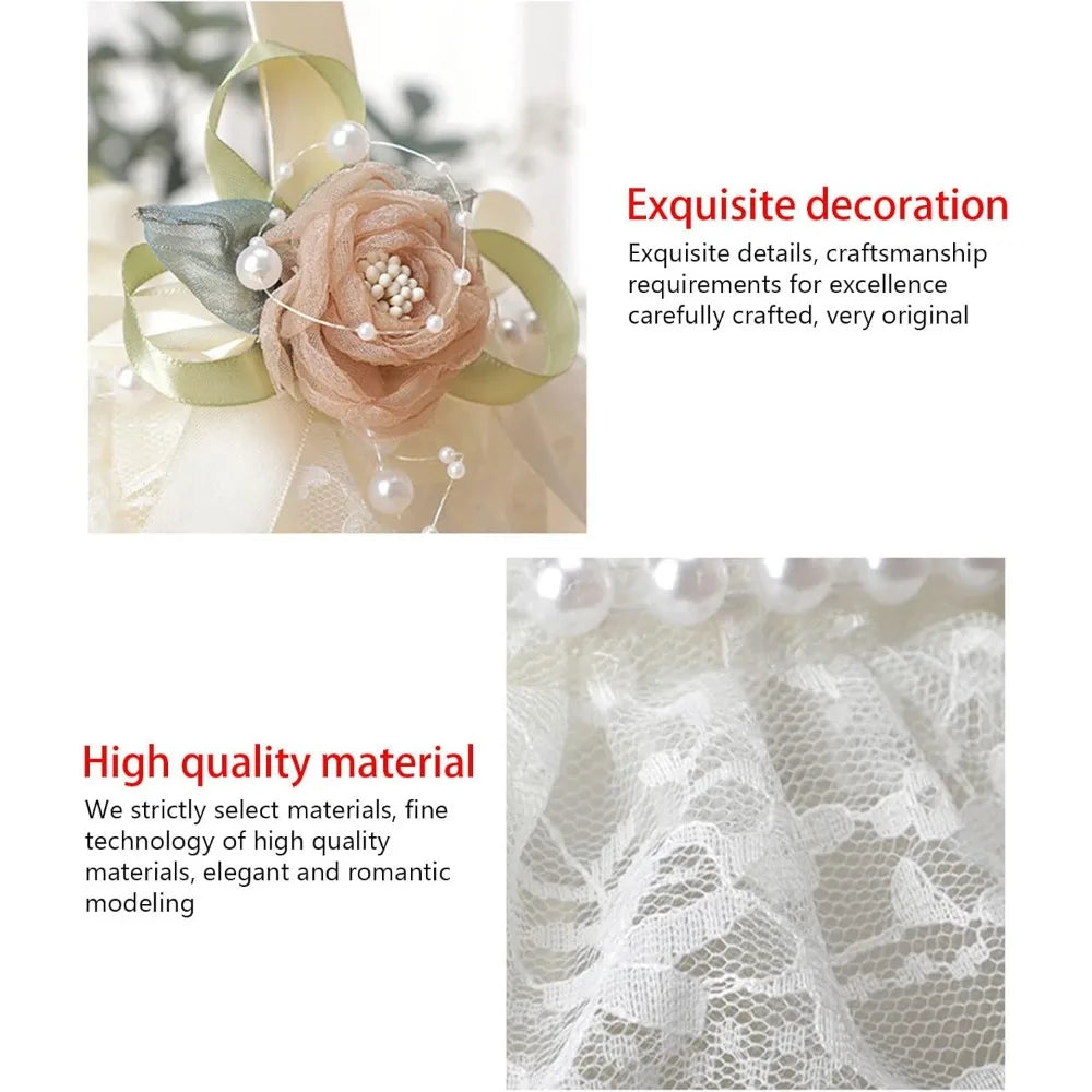 Romantic Wedding Flower Girl Basket With Lace Pearl Decor