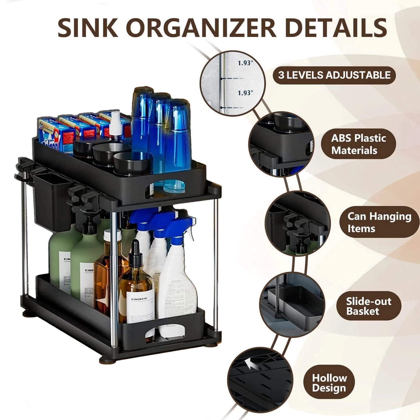 Two Pack Under Sink Organizers Two Tier Adjustable Storage