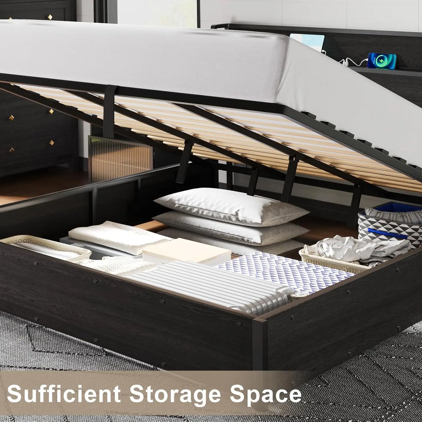 XIAOLANG Lift Up Storage Bed Frame With Charging Station