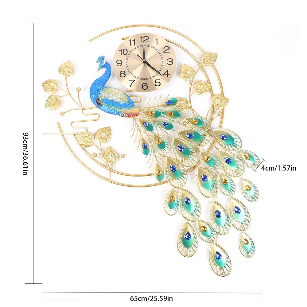 Luxury Peacock 3D Metal Wall Clock For Living Room
