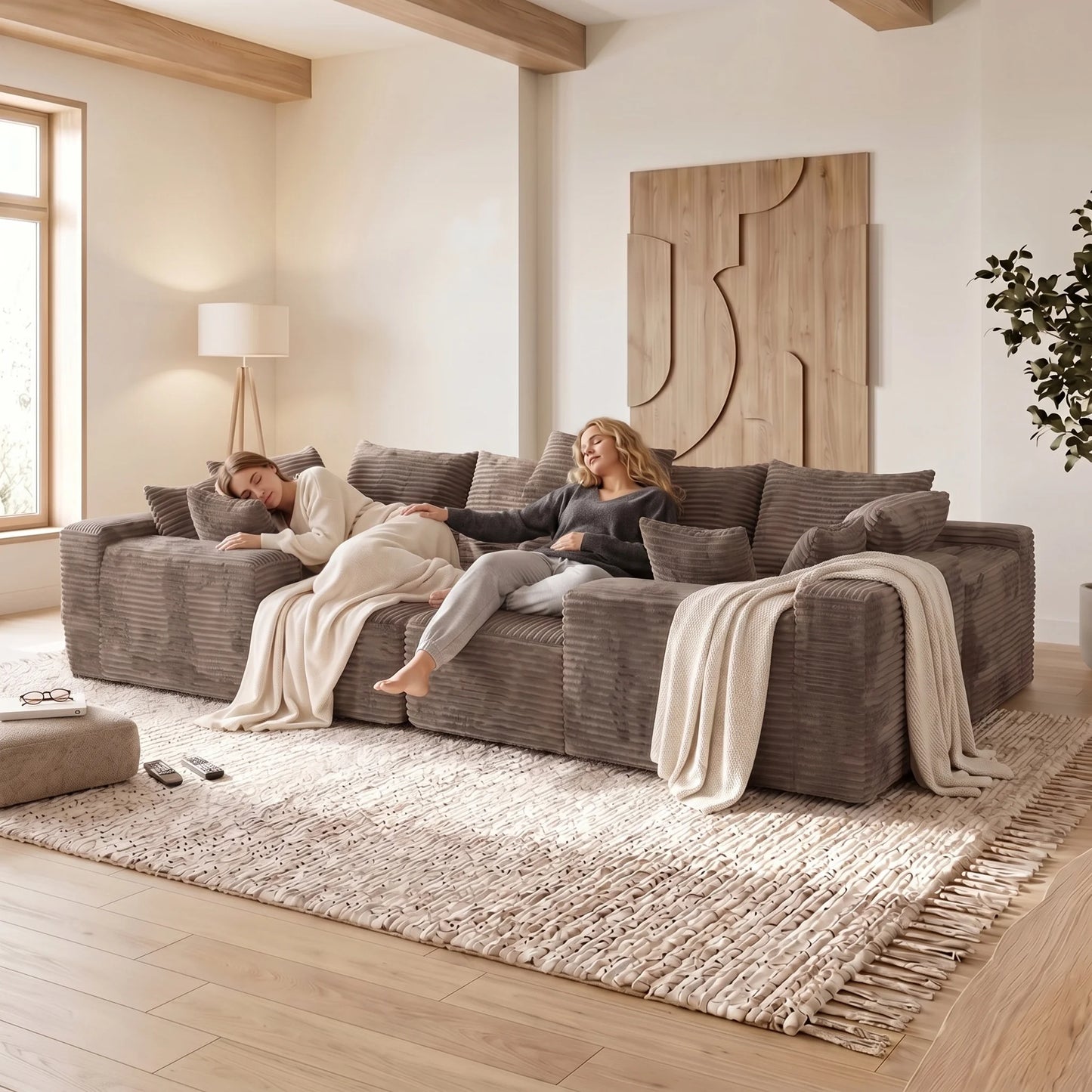 U Shaped Sectional Sofa Cloud Fabric Couch Living Room