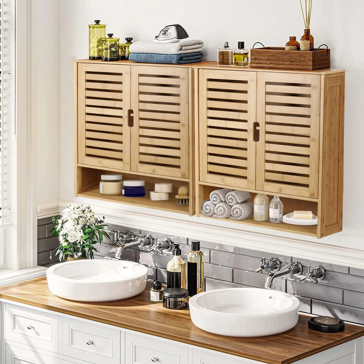 Wall Mounted Bathroom Cabinet With Adjustable Shelves Double Door