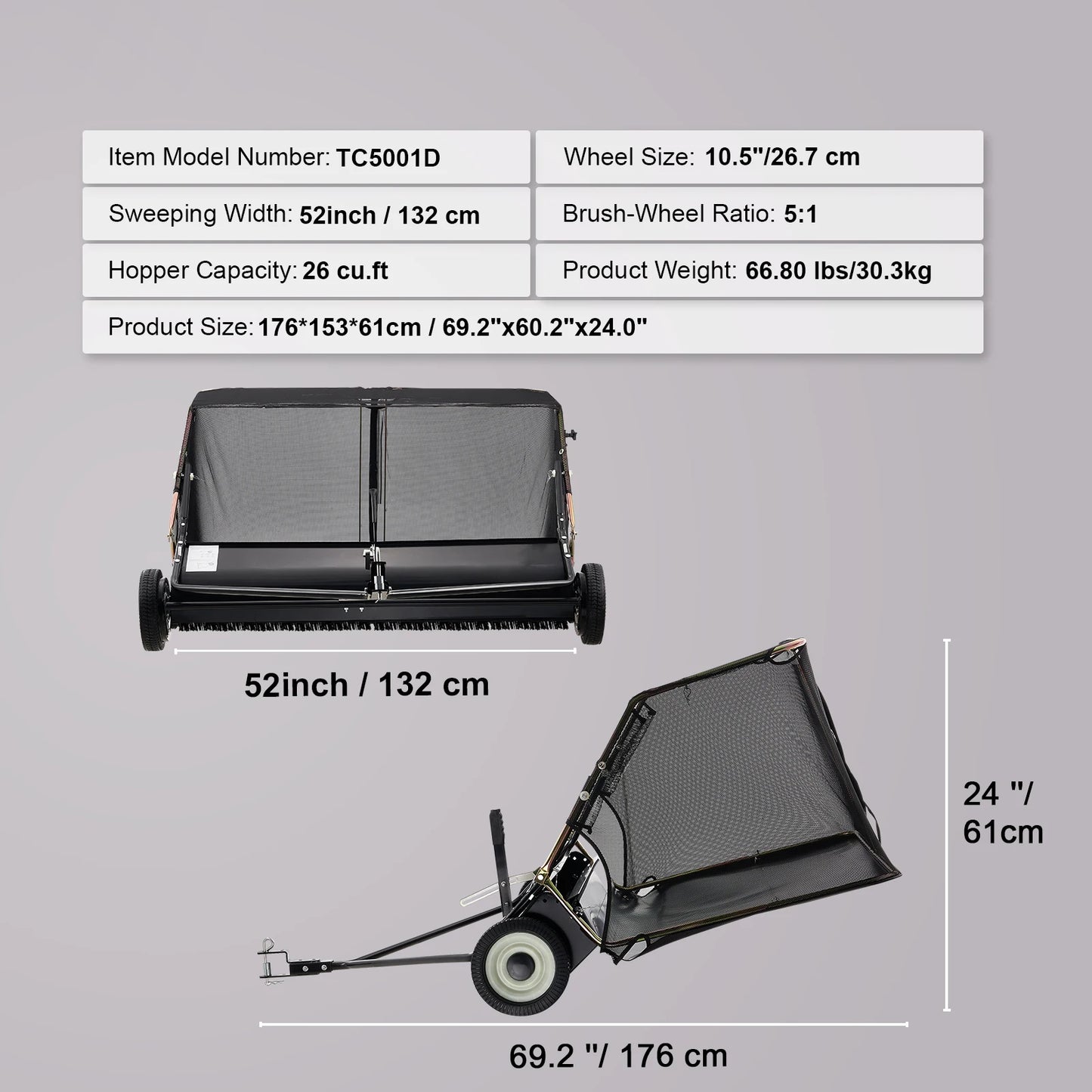 SucceBuy Lawn Sweeper Tow Behind Debris Collector Heavy