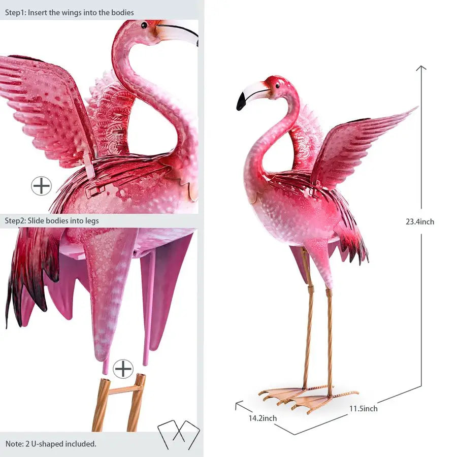 Garden Flamingo Statue Outdoor Metal Bird Sculpture Yard Art