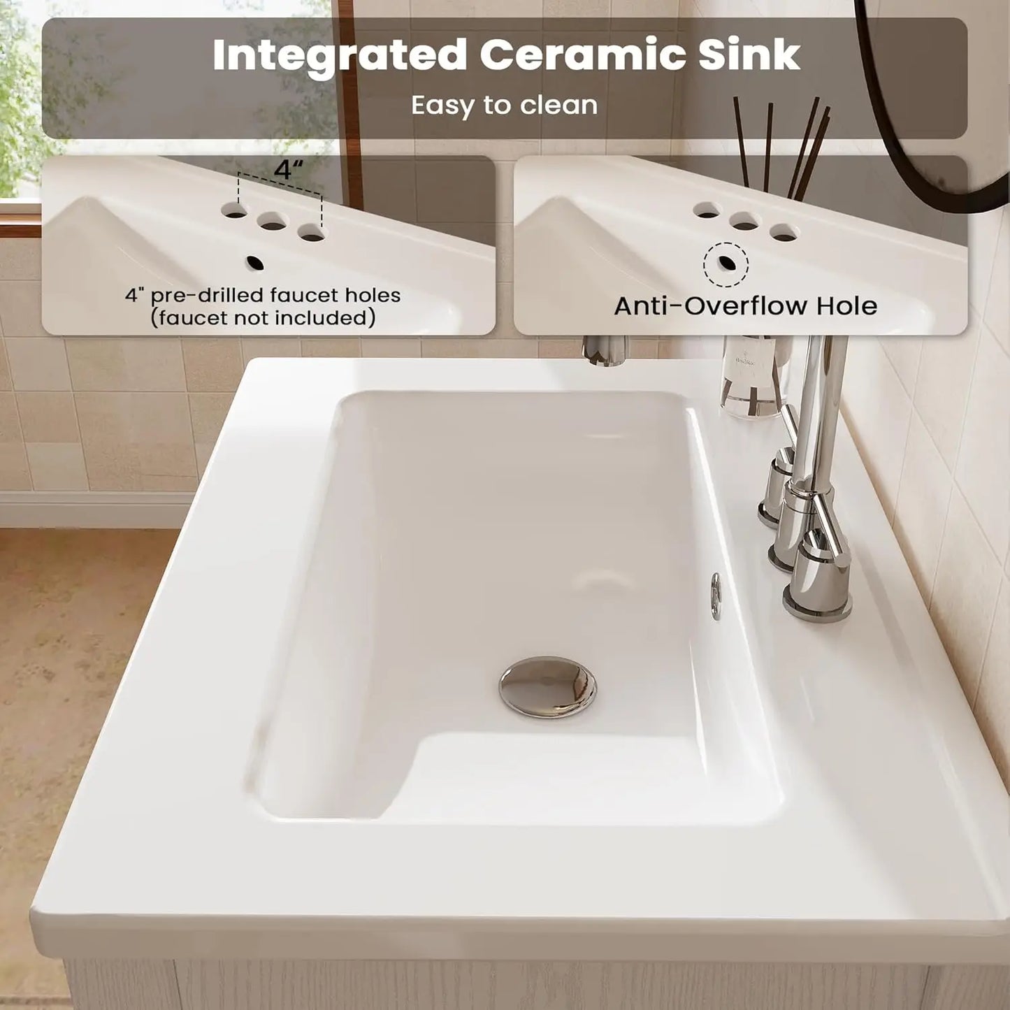 Modern Freestanding Bathroom Vanity With Sink And Gold Handles