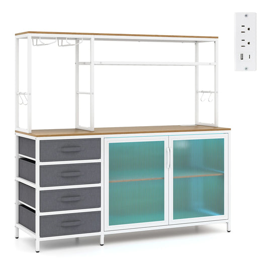 Homasis Wooden Sideboard Buffet Cabinet With Integrated LED Lighting