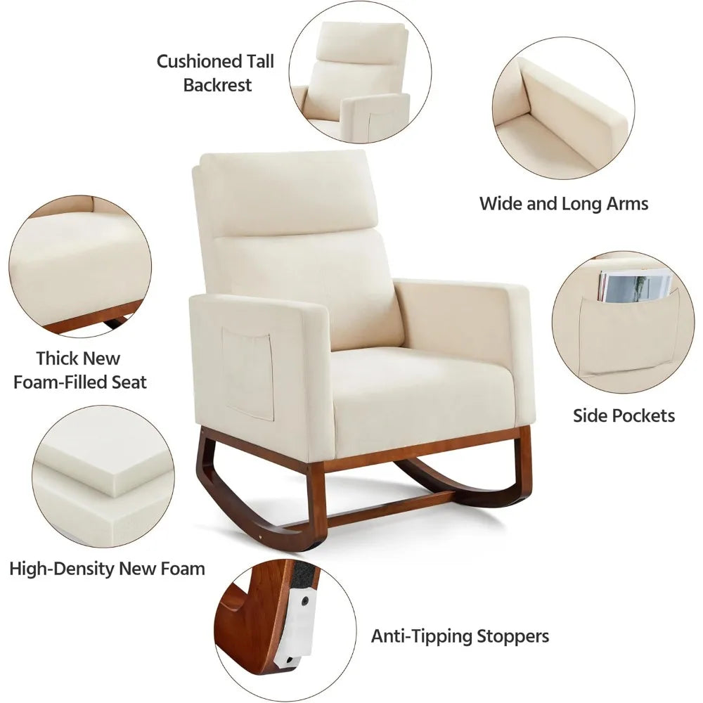 Rocking Chair Modern Glider Recliner Armchair With Wood Legs