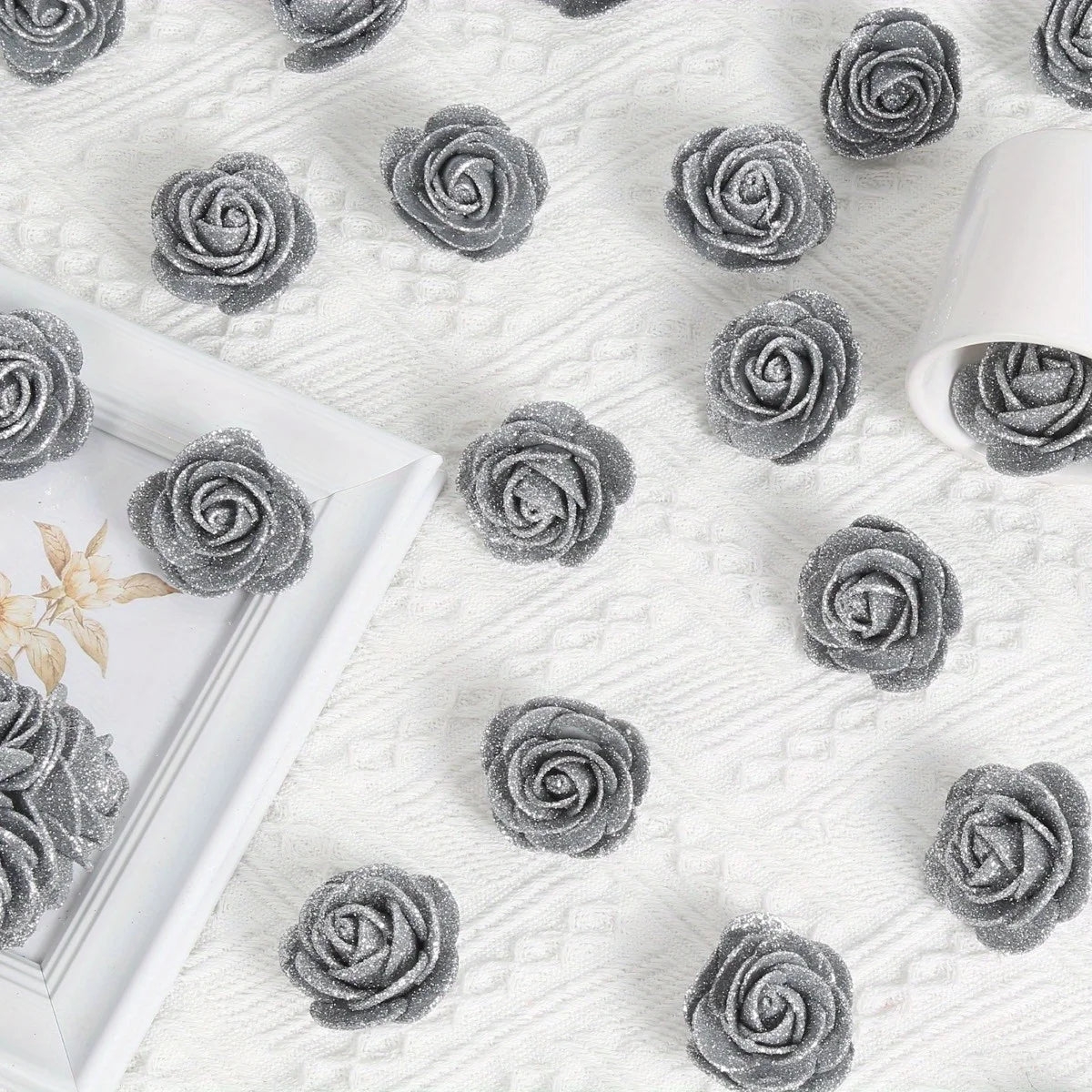Artificial Rose Flowers Glitter Foam Roses With Stems Wedding
