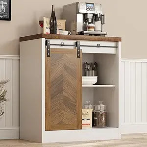 LuxeMerge Catrimown Farmhouse Coffee Bar Cabinet With Storage
