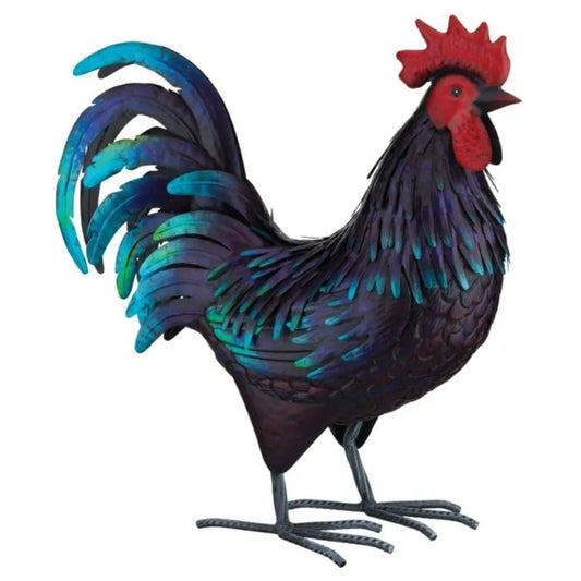 SHXI Handcrafted Metal Rooster Statue Weather Resistant Garden Art